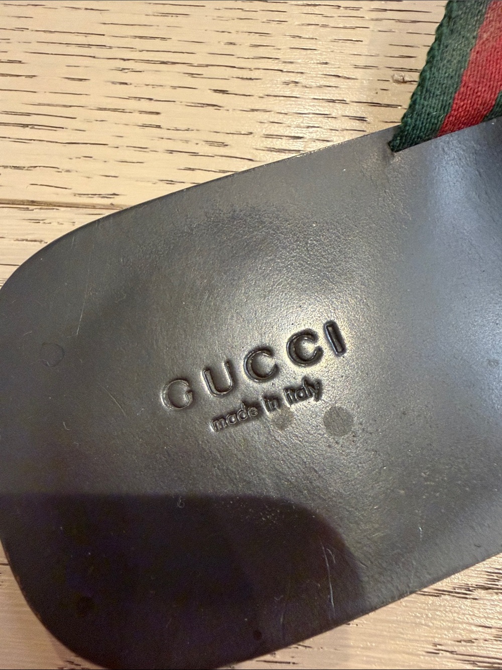 Gucci Leather Thong Sandals with Green & Red Web and Gold Double G - Picture 2 of 5